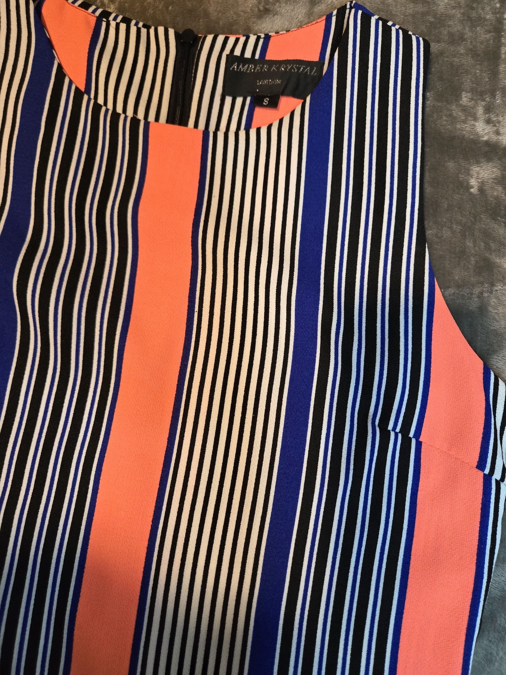 Sleeveless Striped A-Line Dress in Coral, Navy & Cream - Picture 11 of 11